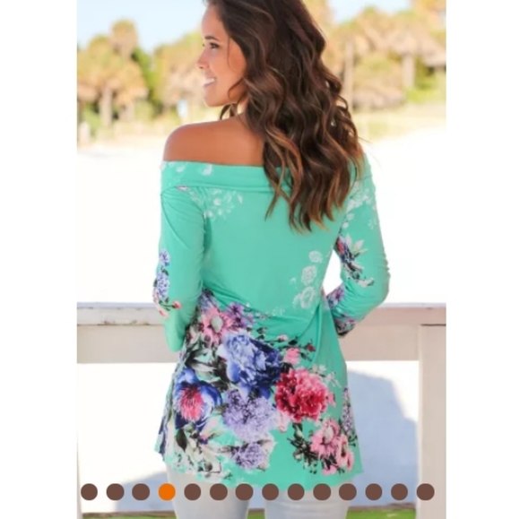 Vibrant mint floral off shoulder crisscross top - Picture 2 of 2